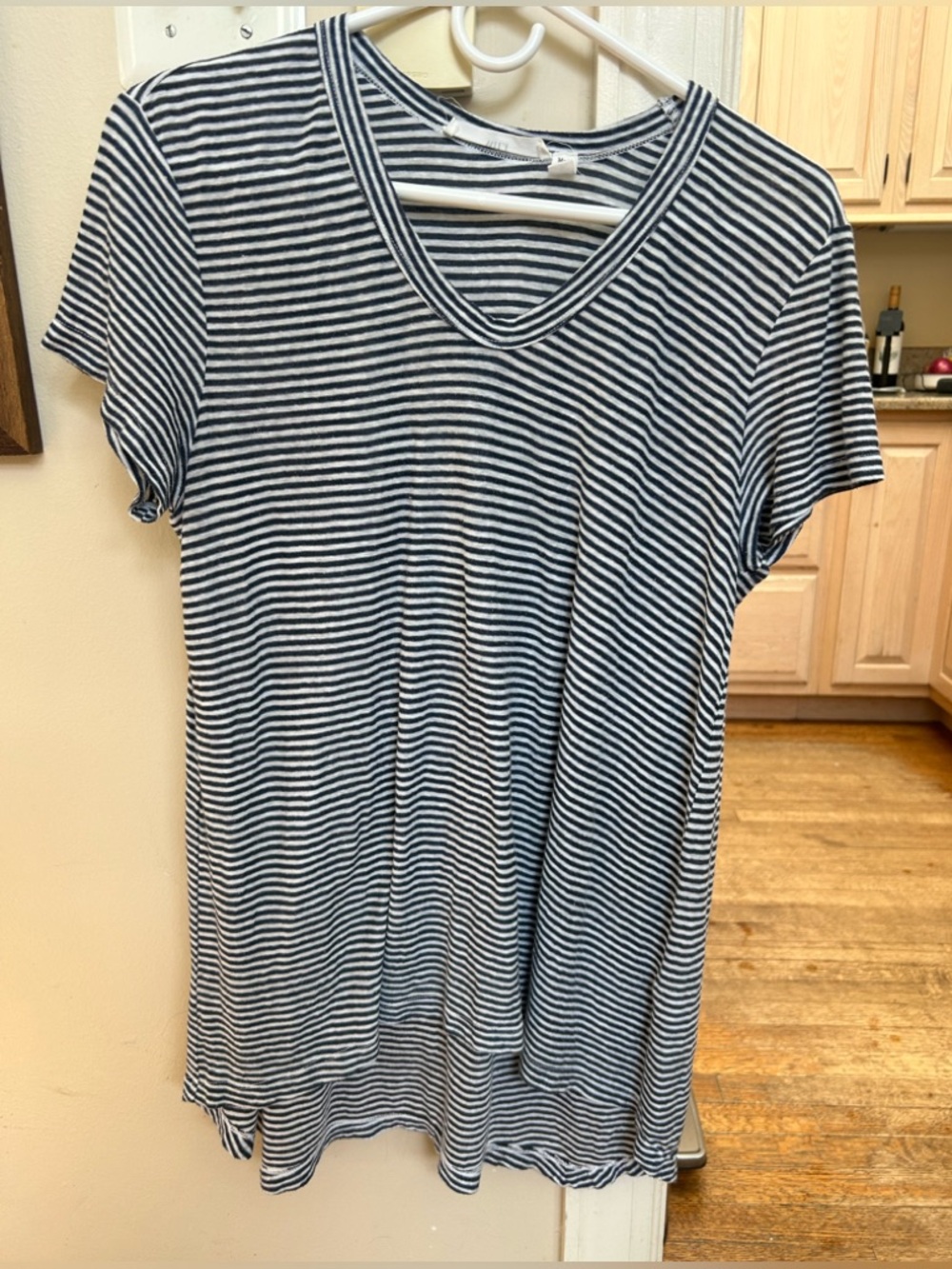 Wilt Navy and White Striped V-Neck Short Sleeve Tee